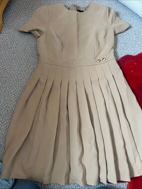 Ann Taylor beige/ camel Pleated Short Sleeve Dress